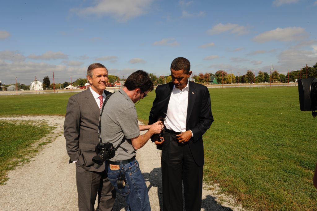 Photo Gallery - Placing wireless mic on then Senator Obama for ABC's World News