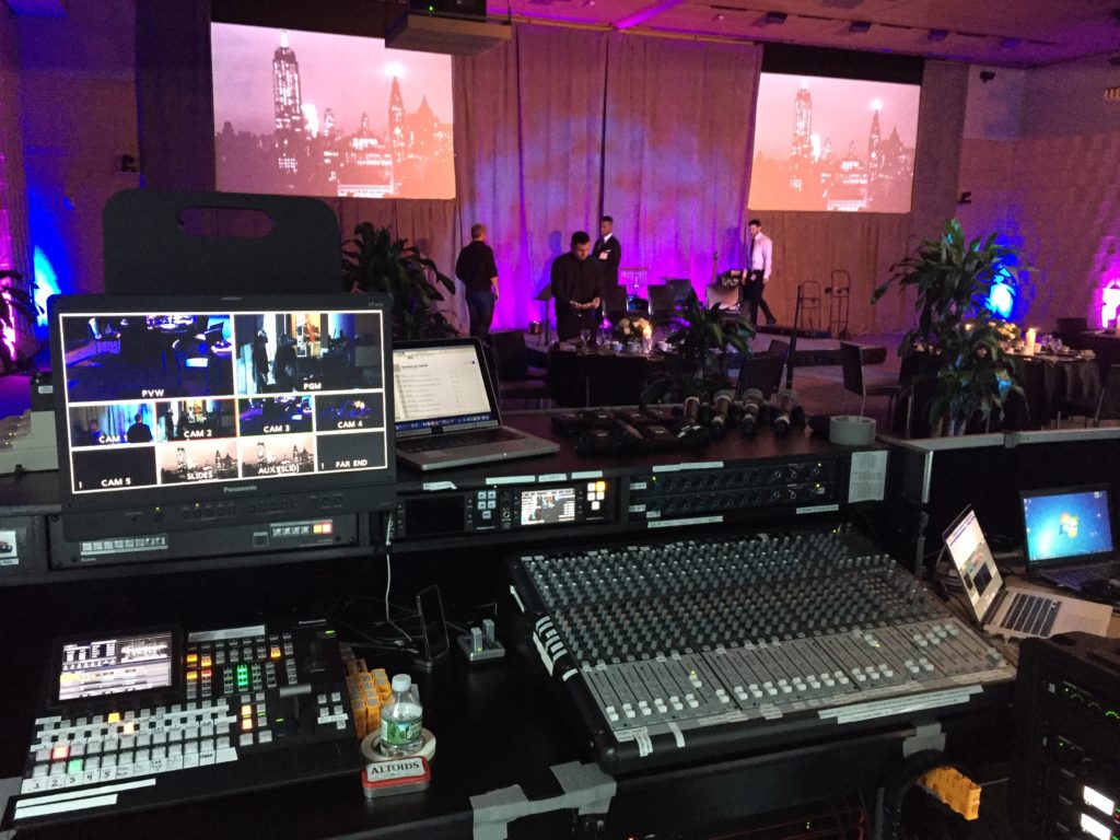 Location Sound Mixer Larry Kaltenbach mixing sound for a corporate meeting in East Hanover, NJ