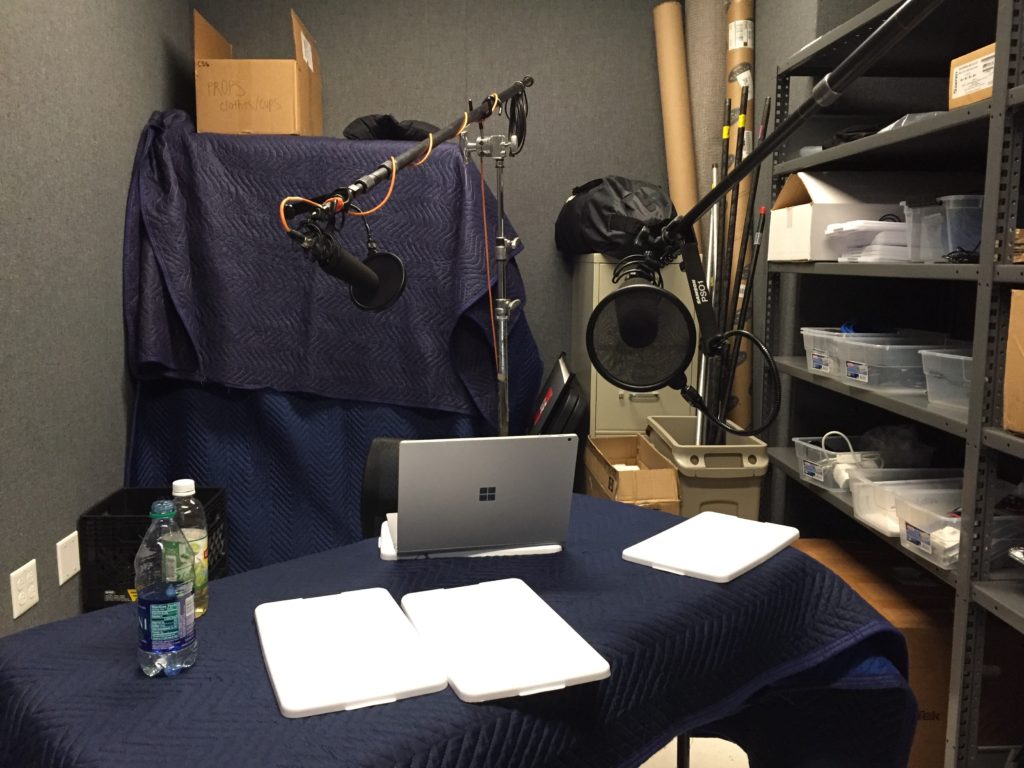 Podcast microphone setup for GAF corporate