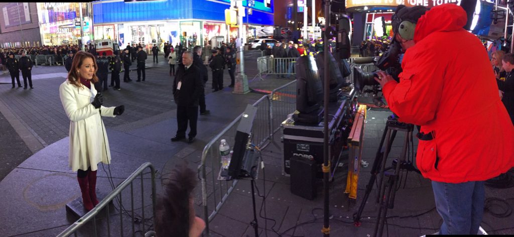Location sound for ABC News World News on New Year's Eve in NYC's Times Square