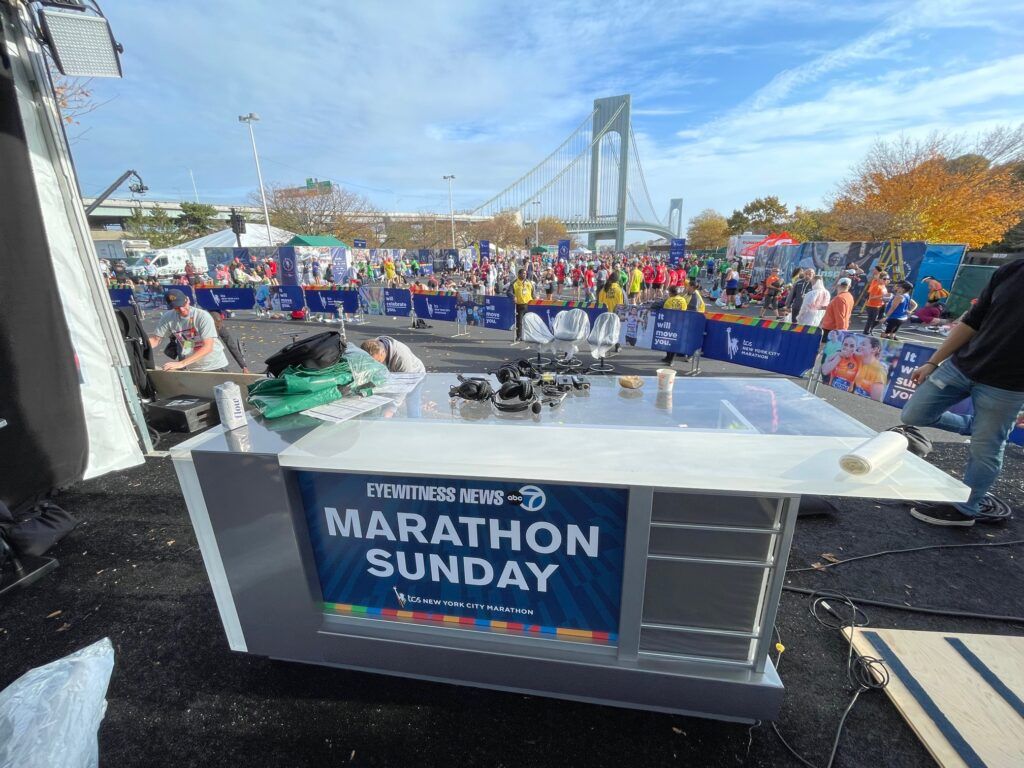 WABC TV New York news desk at the pre-show of the 2022 NYC Marathon