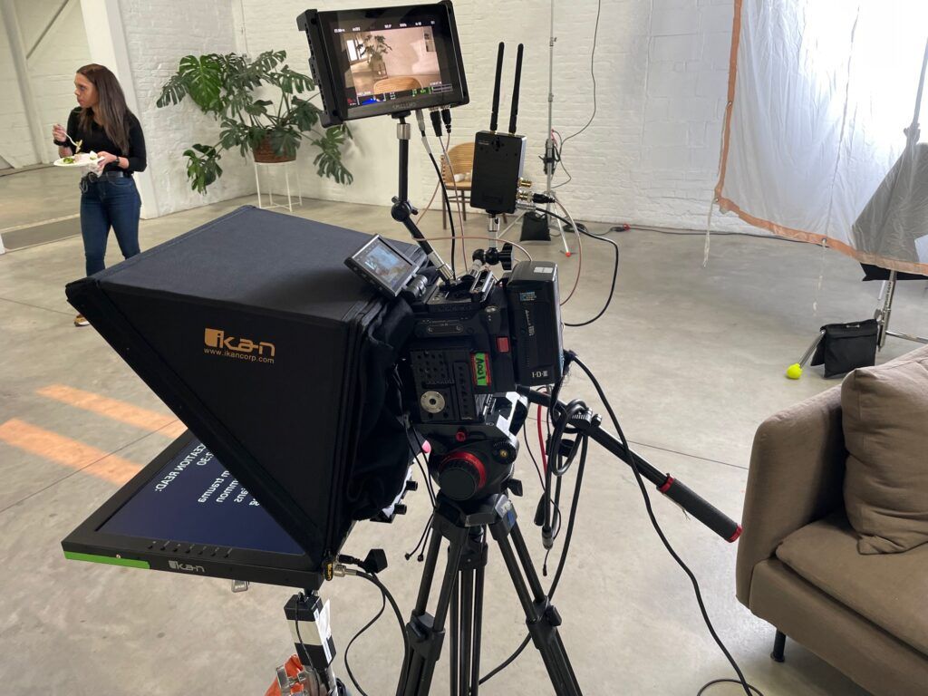 Teleprompter setup for corporate video shot in Brooklyn, NY