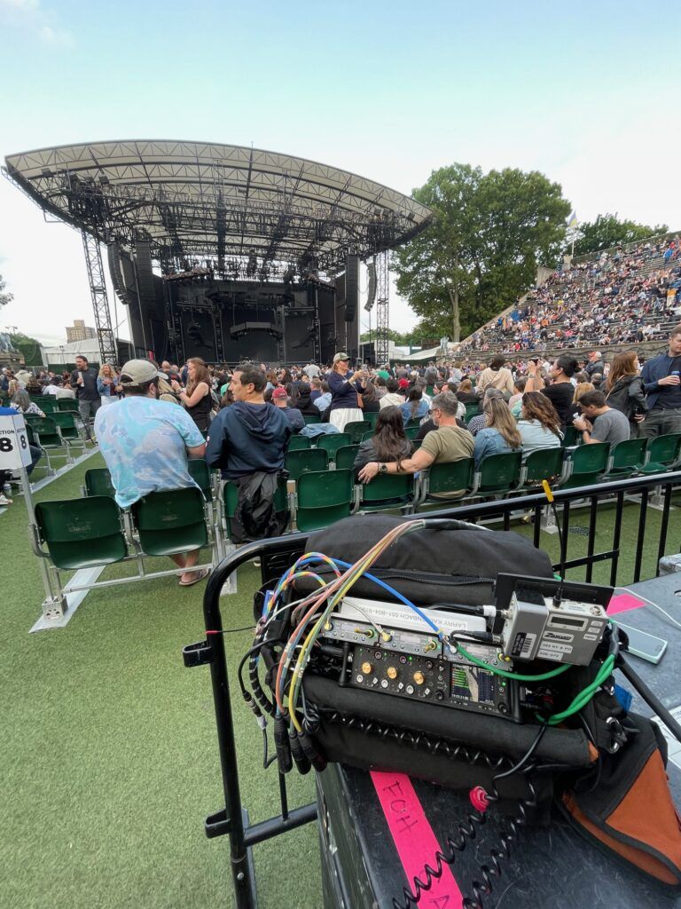 Location sound bag for recording Dave Matthews Band show feed at Arthur Ashe Stadium in Queens, NY