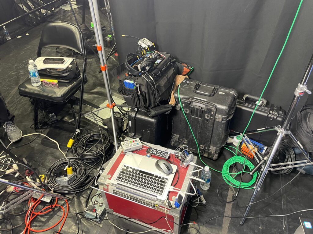 Teleprompter and sound equipment on NBA Draft production at Barclay's Center in Brooklyn NY