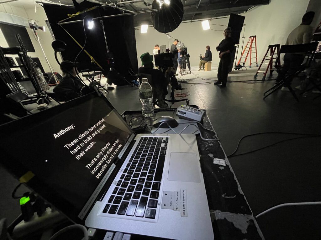 Teleprompter equipment for a commercial in Brooklyn, NY